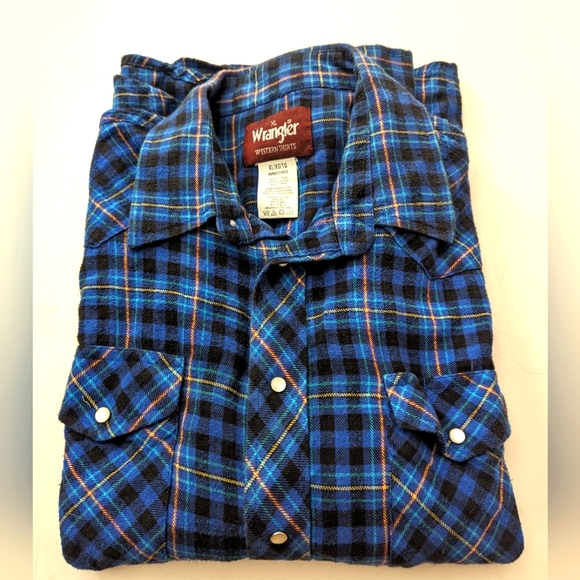 Wrangler Western Blue Plaid Pearl Snap Button Up Shirt Mens XL  Cotton - Picture 8 of 8